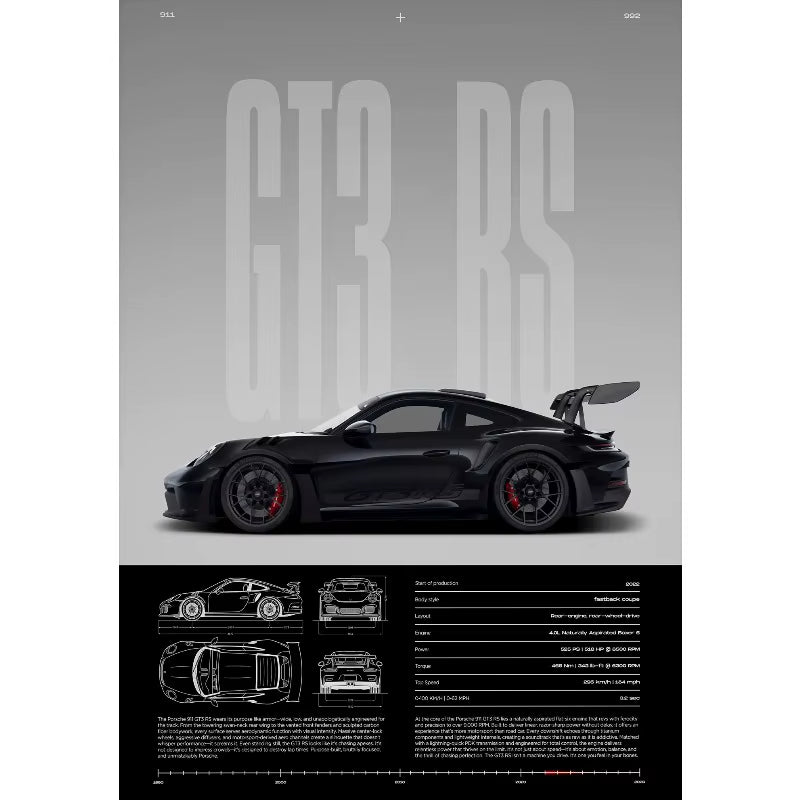 Minimalist Famous German Luxury Sports Car GT3-RS Supercar Poster Canvas Painting Wall Art Pictures Home Interior Decor