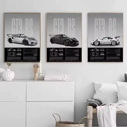 Minimalist Famous German Luxury Sports Car GT3-RS Supercar Poster Canvas Painting Wall Art Pictures Home Interior Decor