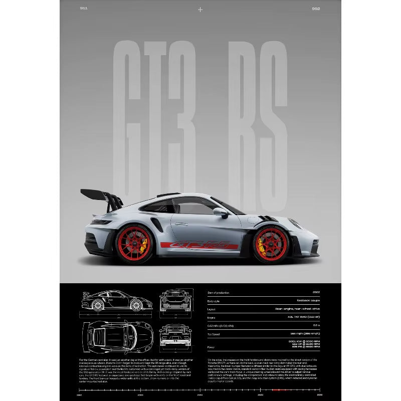 Minimalist Famous German Luxury Sports Car GT3-RS Supercar Poster Canvas Painting Wall Art Pictures Home Interior Decor
