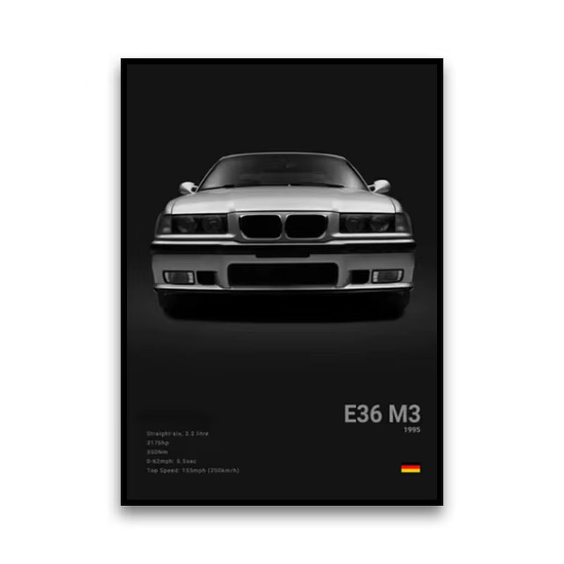 2-A1 Famous Cars G80 M3C Canvas Wall Art Print Poster E30 M3 Z8 Decorative Mural Modern Home Decor Birthday Gift Unframed