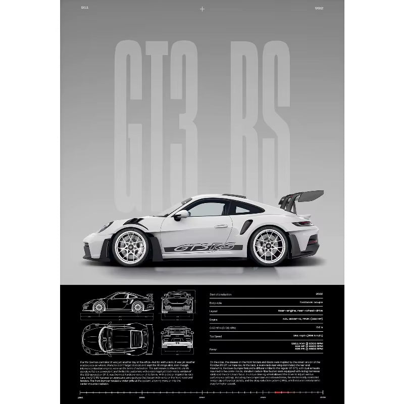 Minimalist Famous German Luxury Sports Car GT3-RS Supercar Poster Canvas Painting Wall Art Pictures Home Interior Decor