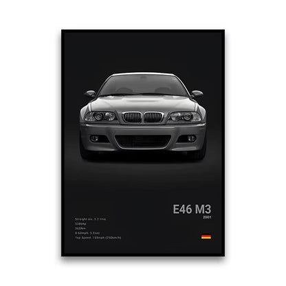2-A1 Famous Cars G80 M3C Canvas Wall Art Print Poster E30 M3 Z8 Decorative Mural Modern Home Decor Birthday Gift Unframed