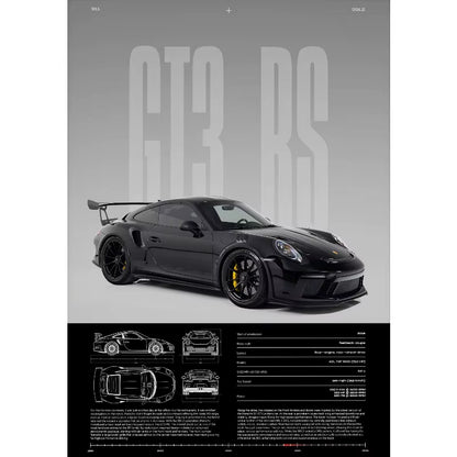 Minimalist Famous German Luxury Sports Car GT3-RS Supercar Poster Canvas Painting Wall Art Pictures Home Interior Decor