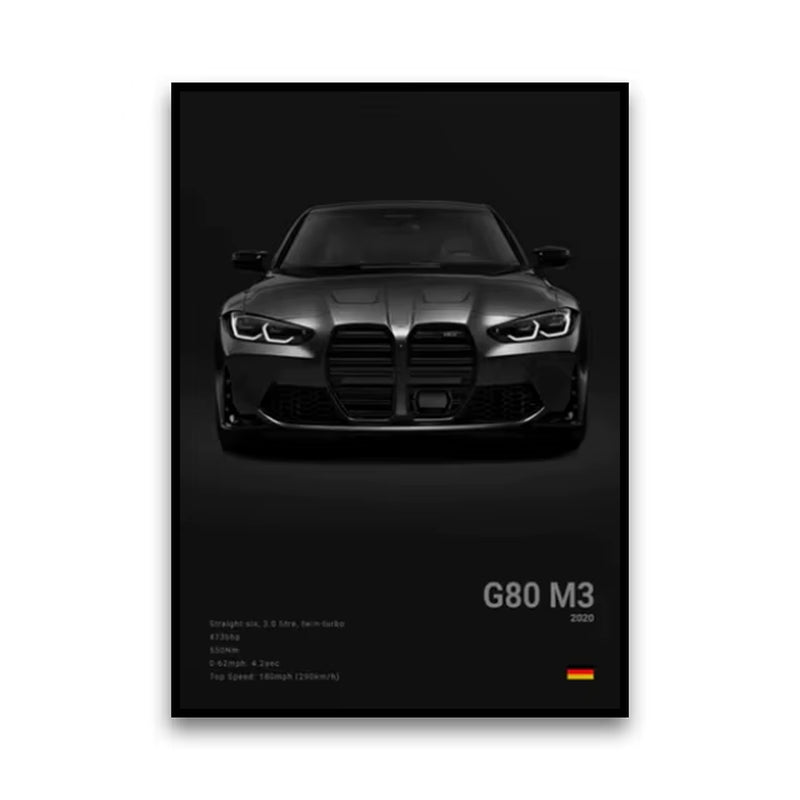 2-A1 Famous Cars G80 M3C Canvas Wall Art Print Poster E30 M3 Z8 Decorative Mural Modern Home Decor Birthday Gift Unframed
