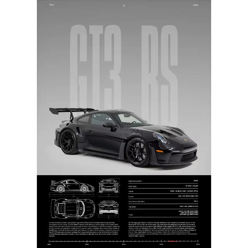 Minimalist Famous German Luxury Sports Car GT3-RS Supercar Poster Canvas Painting Wall Art Pictures Home Interior Decor