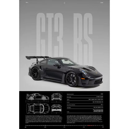 Minimalist Famous German Luxury Sports Car GT3-RS Supercar Poster Canvas Painting Wall Art Pictures Home Interior Decor