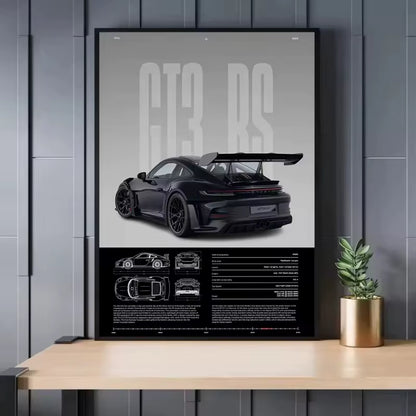 Minimalist Famous German Luxury Sports Car GT3-RS Supercar Poster Canvas Painting Wall Art Pictures Home Interior Decor