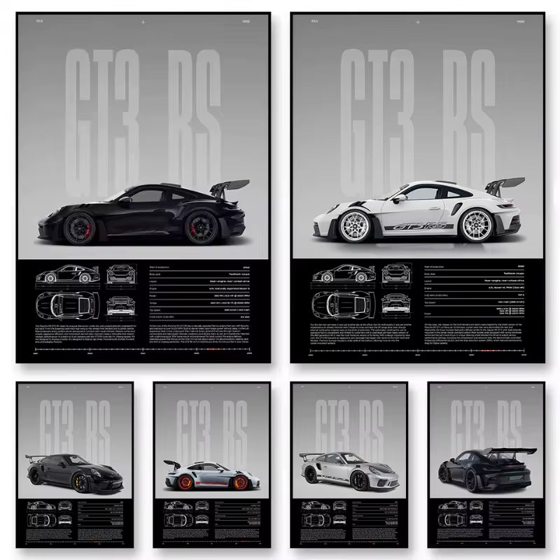 Minimalist Famous German Luxury Sports Car GT3-RS Supercar Poster Canvas Painting Wall Art Pictures Home Interior Decor