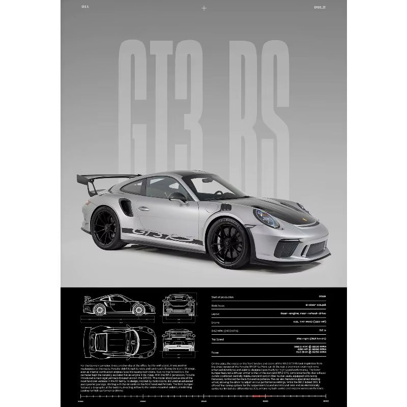 Minimalist Famous German Luxury Sports Car GT3-RS Supercar Poster Canvas Painting Wall Art Pictures Home Interior Decor