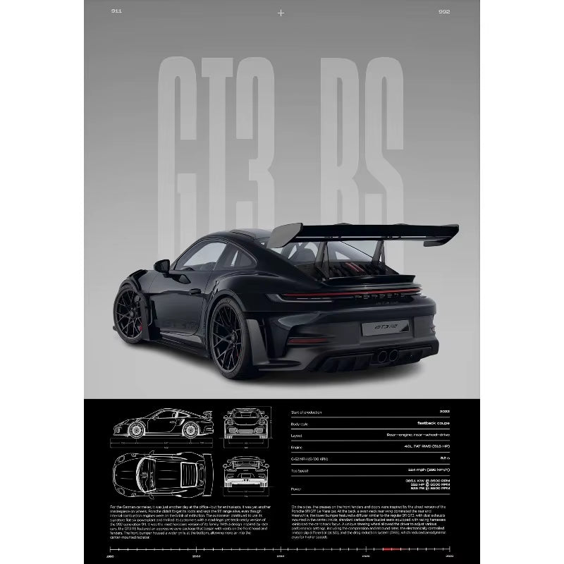 Minimalist Famous German Luxury Sports Car GT3-RS Supercar Poster Canvas Painting Wall Art Pictures Home Interior Decor