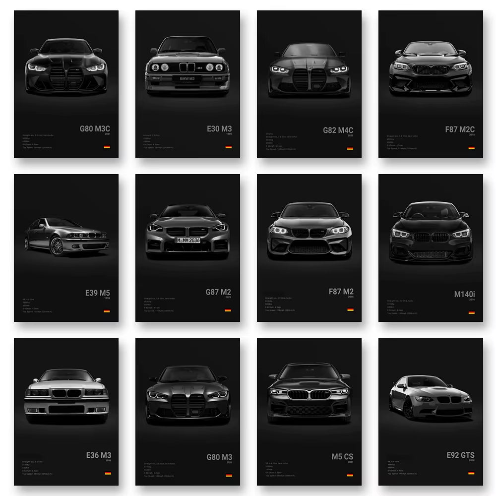 2-A1 Famous Cars G80 M3C Canvas Wall Art Print Poster E30 M3 Z8 Decorative Mural Modern Home Decor Birthday Gift Unframed